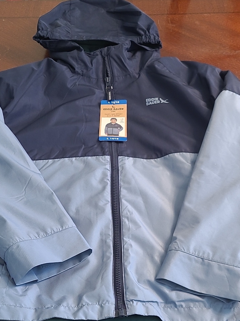 Eddie Bauer Boys' Two-Tone Light Blue & Navy 3-in-1 Jacket Large 14-16